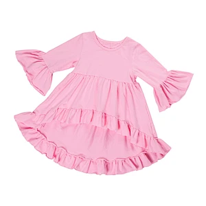 Lovely kids boutique clothing high-low ruffle pure color top baby clothes china