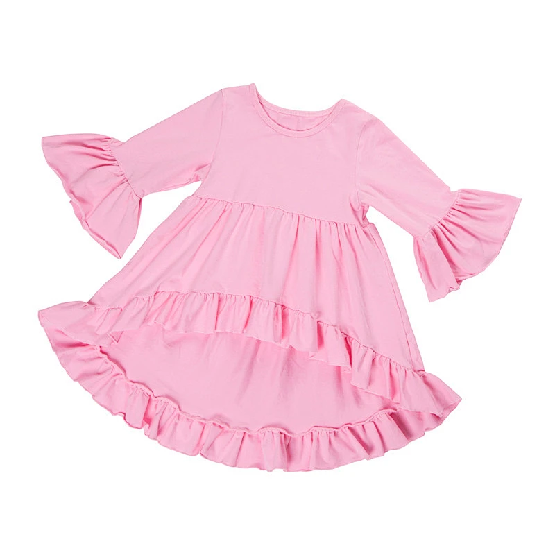 Lovely kids boutique clothing high-low ruffle pure color top baby clothes china