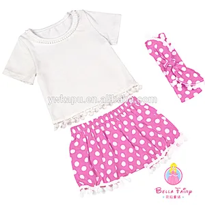 New arrival baby summer outfits girls cute pompom patterns clothes kids lovely short sleeve outfit set