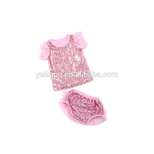 2018 New latest style kids clothes sets wholesale baby 2 pieces sequin outfits ruffle chevron design