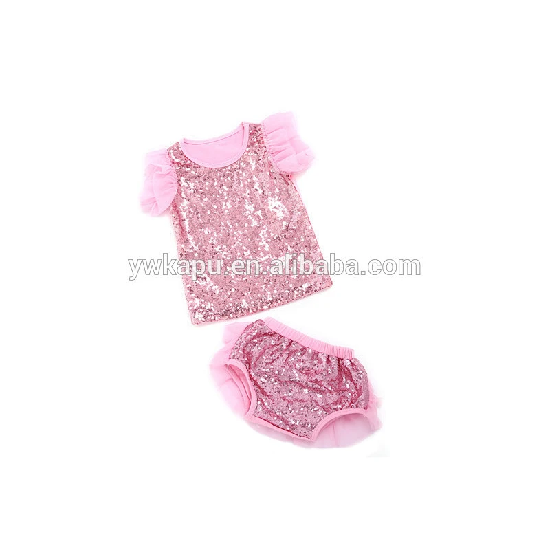 2018 New latest style kids clothes sets wholesale baby 2 pieces sequin outfits ruffle chevron design