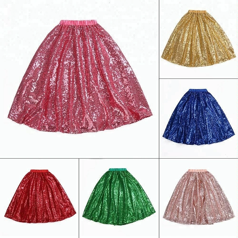 2018 In stock child dance clothes wholesale long style little girl sequin skirt