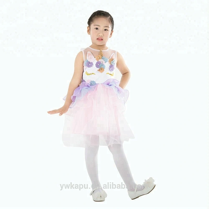 Hot selling children baby birthday dress fancy party dress girls unicorn dress in stock