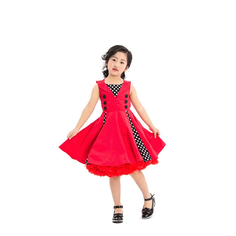 Summer Girls Dresses SleevelessWith Button A-Line Flower Pattern Children Clothes Baby Girl Dress