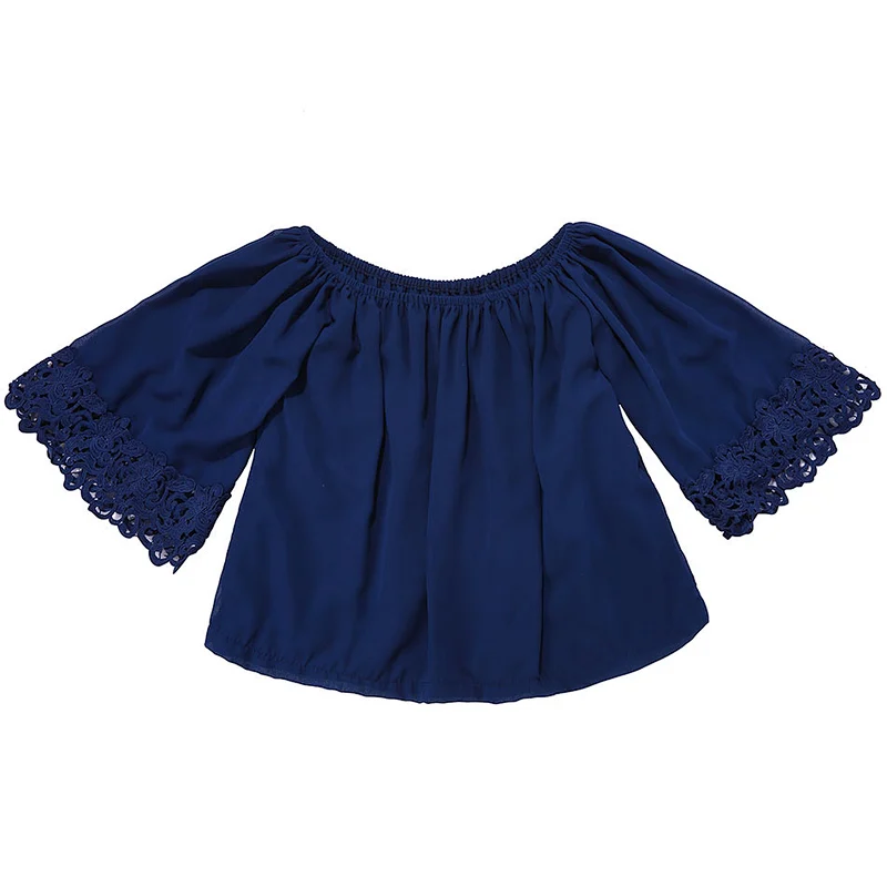 KAPU Stylish Polyester Flutter  Chiffon Ruffle Children Baby Girl Pearl  Bell Top
