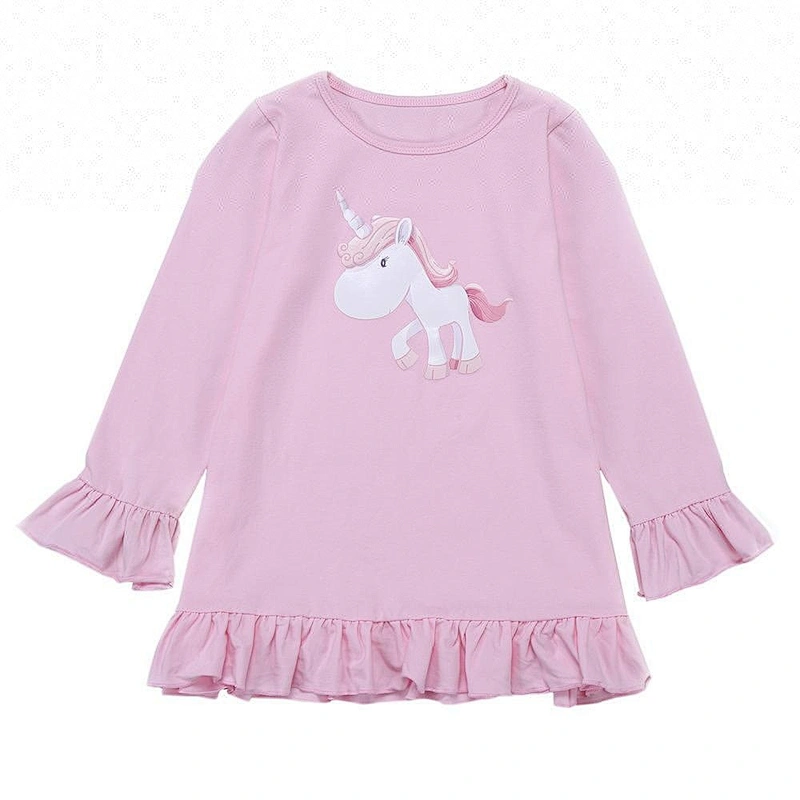 Latest tops designs unicorn printed girls clothing baby girl long sleeve ruffle tops