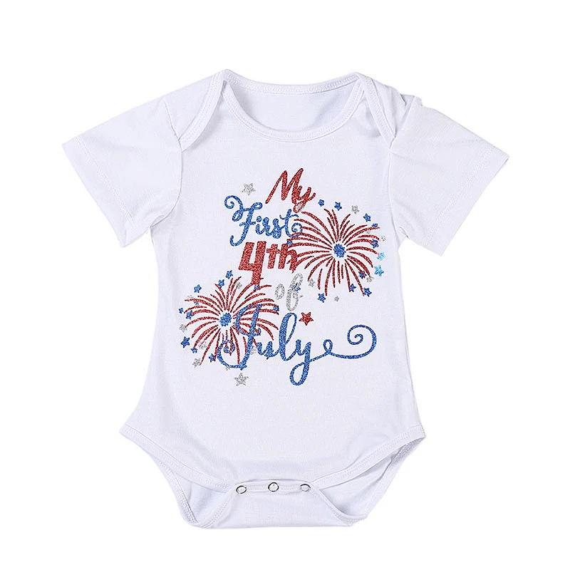 Top Quality Boutique Girl Romper Cotton Sleeveless   Baby 4th of July romper