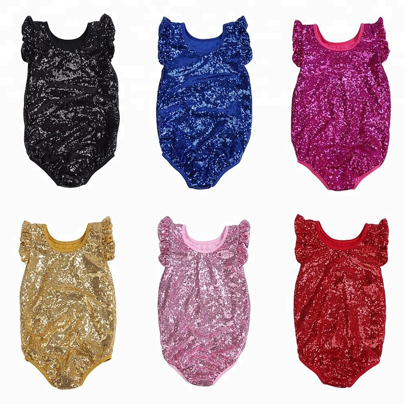 Latest kids boutique baby cotton onesie girl sequin romper baby clothes romper