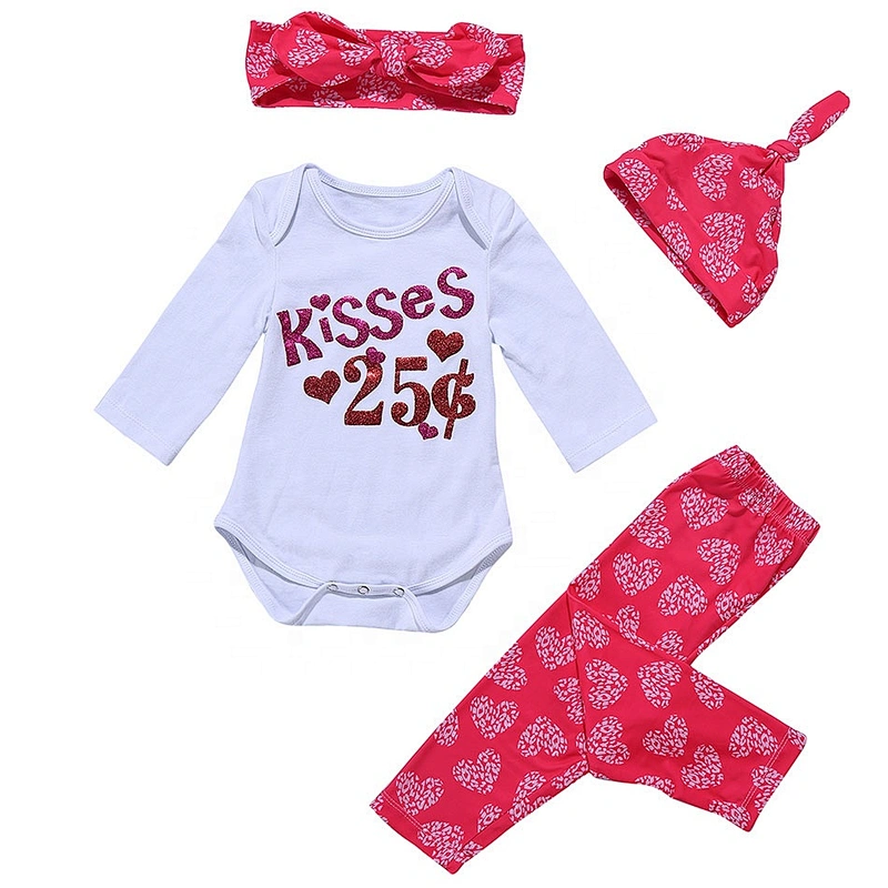 Fashionable Baby Girls 4 Pieces Matching Romper + Leggings + Headband + Hat Sets