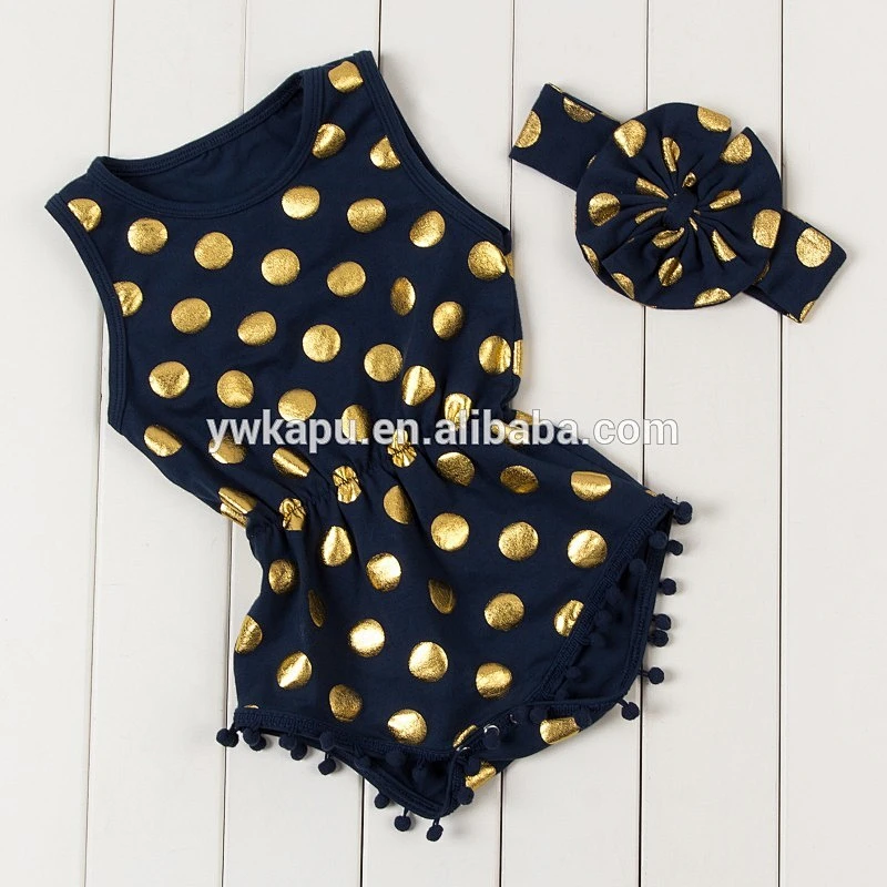 2018 Baby boutique clothes Hot stamping polka dot romper baby girl bodysuit pompom romper