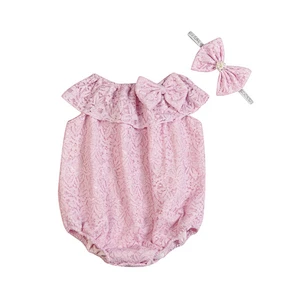 Fashion Sweet Style Sky Blue Baby Girls Clothes Rompers With Headband