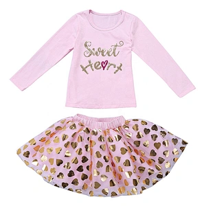 Kids Girls Princess Tutu Sets Golden Heart Printed on the Tutu Skirt