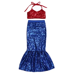 Fourth of july Wholesale clothing Children's Boutique  girl sequin mermaid playsuit dress wear for party