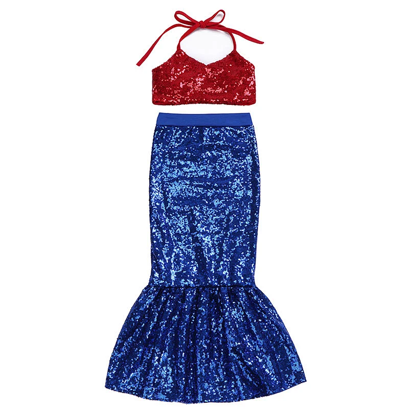 Fourth of july Wholesale clothing Children's Boutique  girl sequin mermaid playsuit dress wear for party