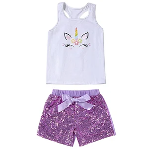 Easter day design baby girls outfits newborn baby girl 2 pcs summer clothes set with sequin shorts