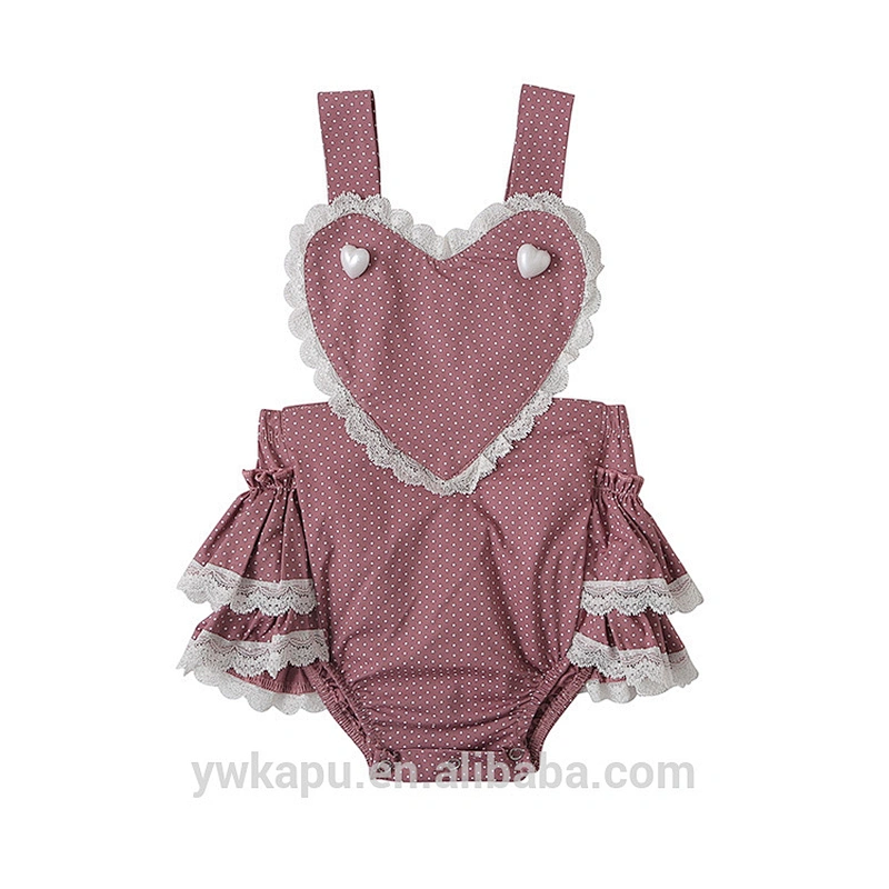 Top quality OEM custom romper kids baby girl boutique children solid color ruffle bubble romper with lace