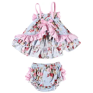 2019 Hot Sale Adorable newborn baby clothes floral print baby outfits swing set for girls