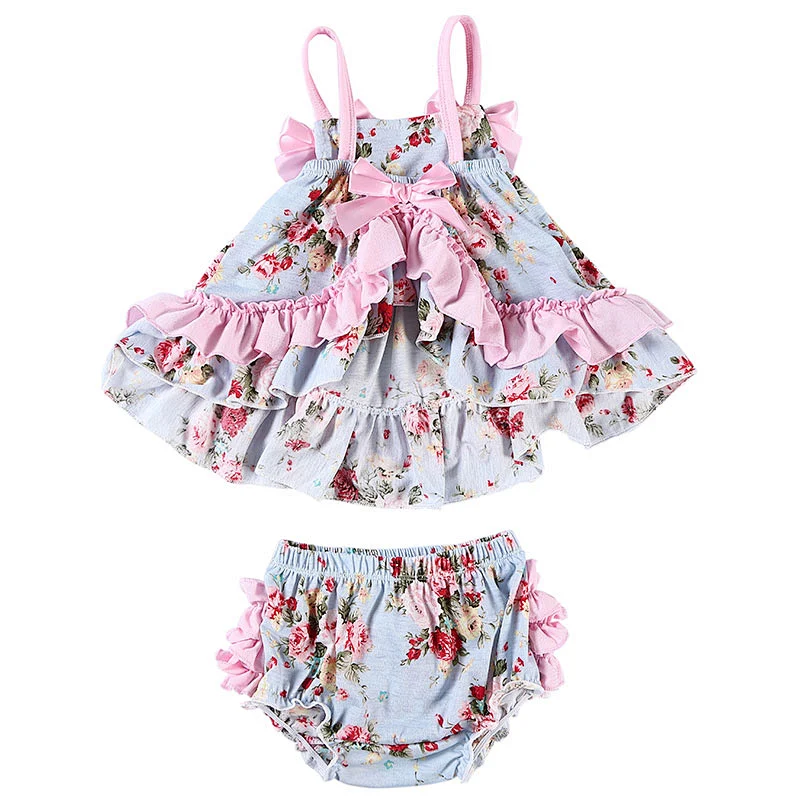 2019 Hot Sale Adorable newborn baby clothes floral print baby outfits swing set for girls