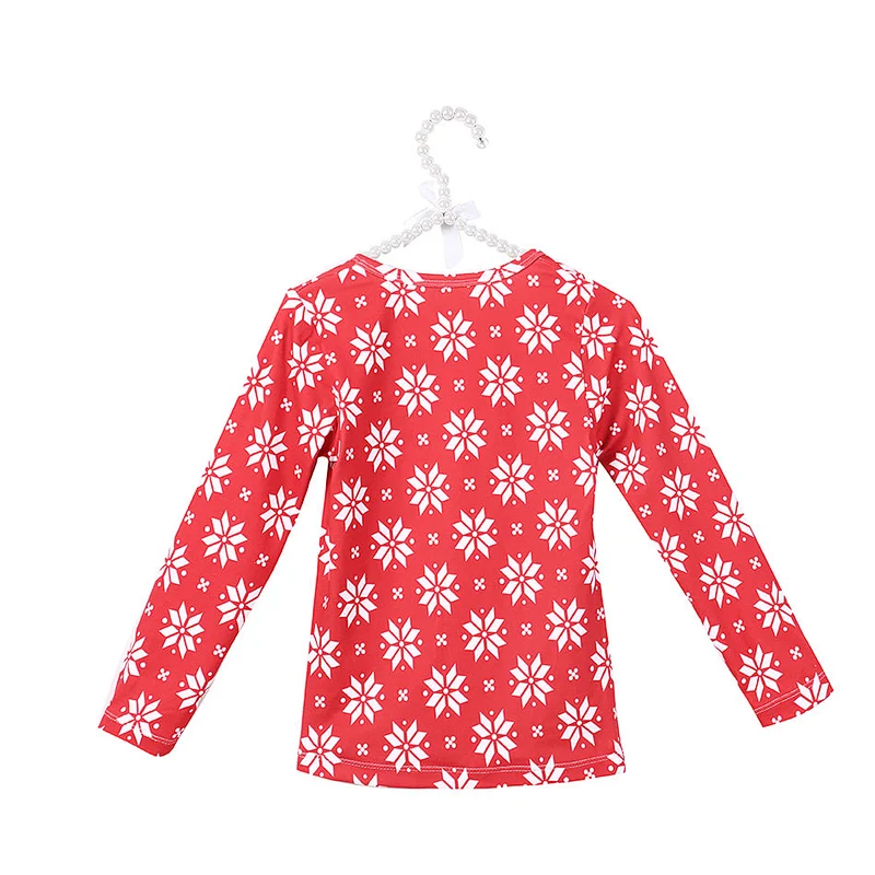 2018 Fall Fancy Snow Flake Print Kids Girls Red T Shirt