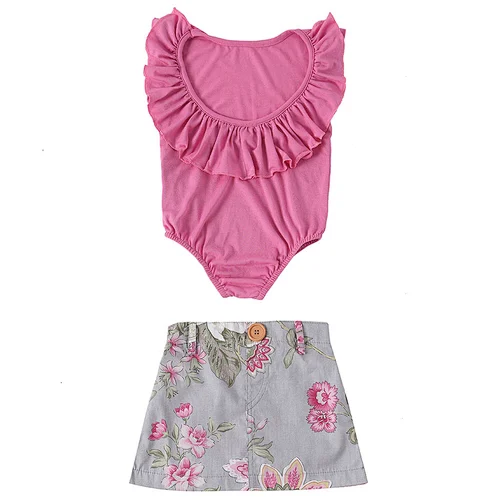 Latest design children boutique clothing baby girls outfit 2 piece skirt sets