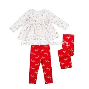 Hot Selling Baby Products Christmas Clothes Baby Girl Boutique Raglan Shirt And Pant Set With Headnand