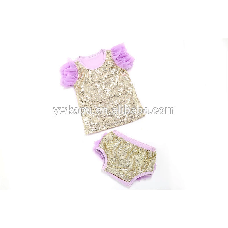 2018 New latest style kids clothes sets wholesale baby 2 pieces sequin outfits ruffle chevron design