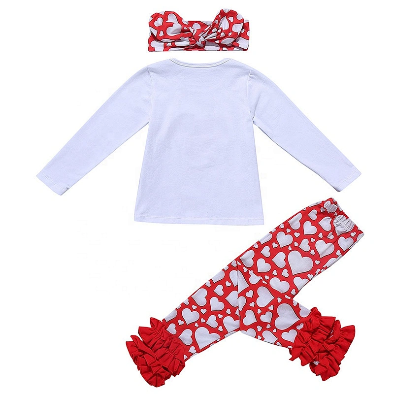 Wholesale Kids Girls Sweet Heart Print Spring Outfits 3 Piece Sets for Kids Girls