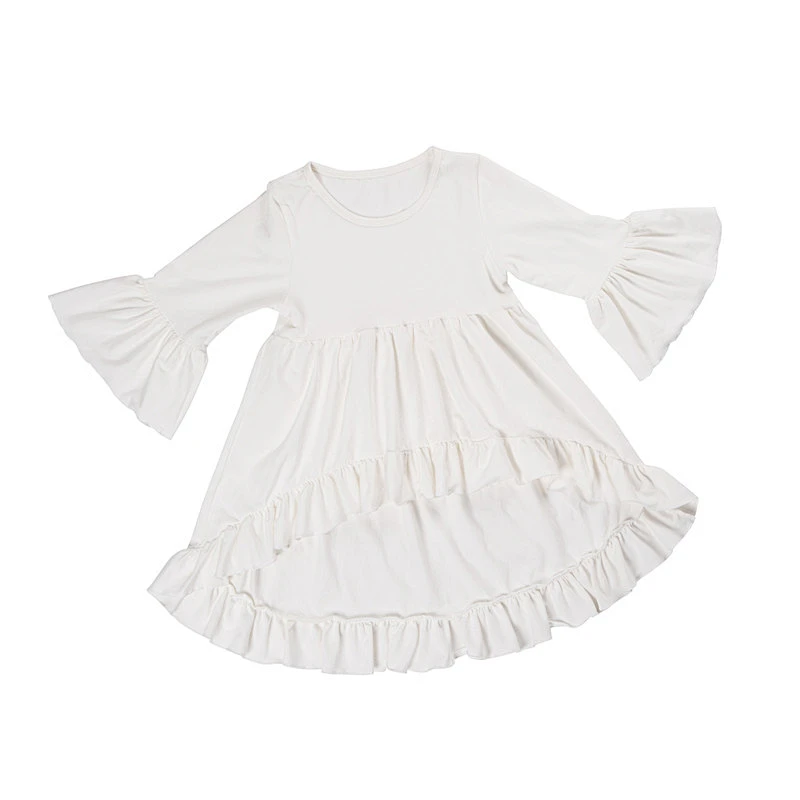 Lovely kids boutique clothing high-low ruffle pure color top baby clothes china