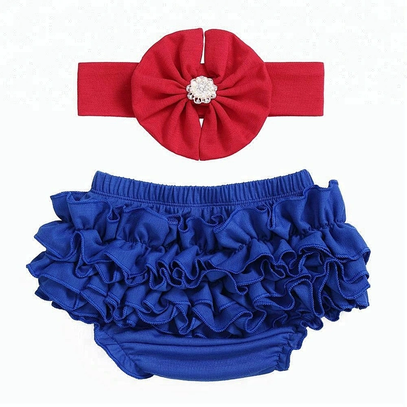2018 New Arrivals beauty Patriotic baby cotton ruffle fourth of July bloomers with headband