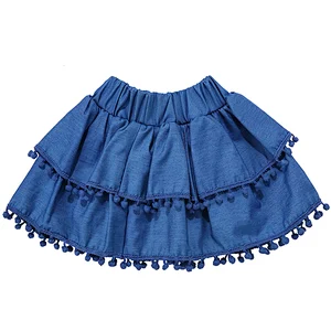 Wholesale Hot Sale Kid Elastic Waist  Skirt Baby Girl Denim Pompoms Skirts
