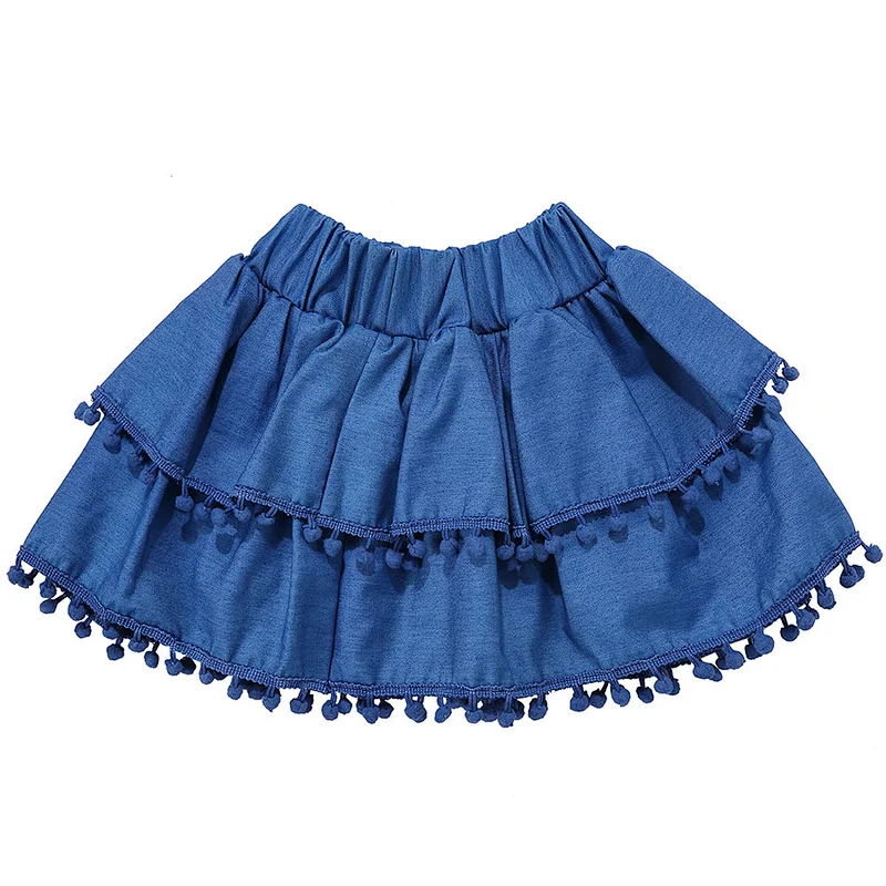 Wholesale Hot Sale Kid Elastic Waist  Skirt Baby Girl Denim Pompoms Skirts