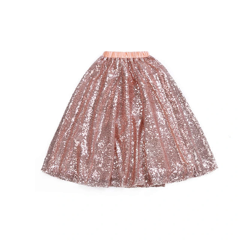 High quality cute baby girl sequined navy blue long maxi skirt