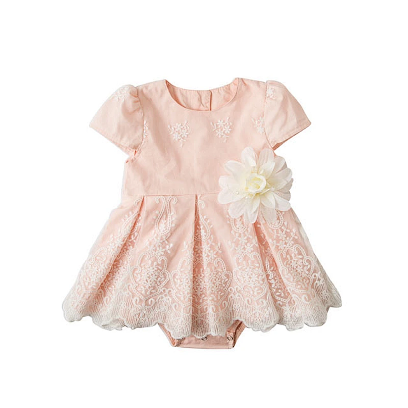 Summer New Baby Girl Lace Cotton Short-sleeve Jumpsuit 0-6 Year Old