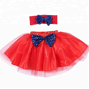 Fashion Design Solid Patriotic Pettiskirt Girls Fluffy Colorful Dancing Tutu Skirt