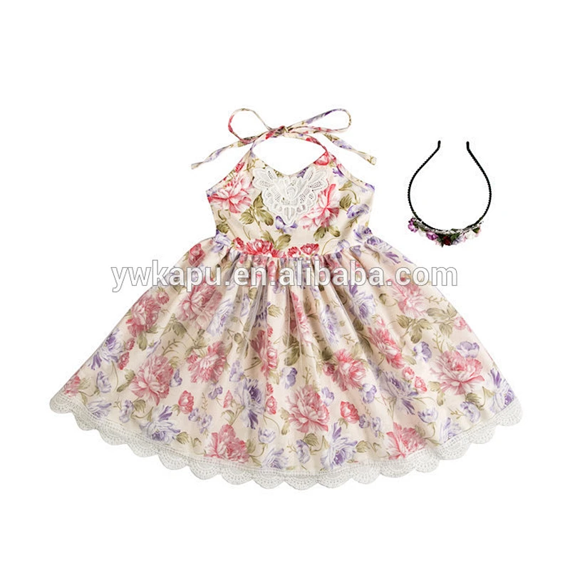 2018 Wholesale fashion girl lace flower floral prints baby dress of baby clothing