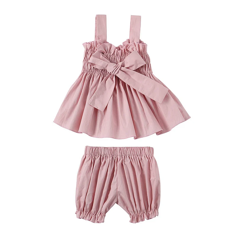 Wholesale 100% cotton baby clothes top sleeveless shirts with tunic shorts two pieces kids clothing sets
