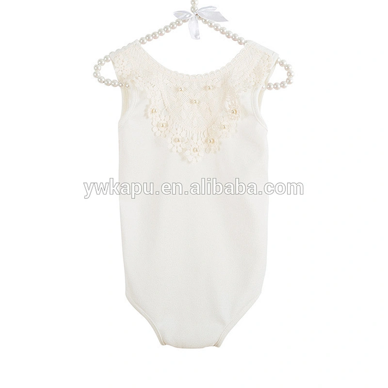 Summer baby wear Little Girls Sleeveless new style Lace Romper with pearl Romper