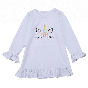 Latest tops designs unicorn printed girls clothing baby girl long sleeve ruffle tops