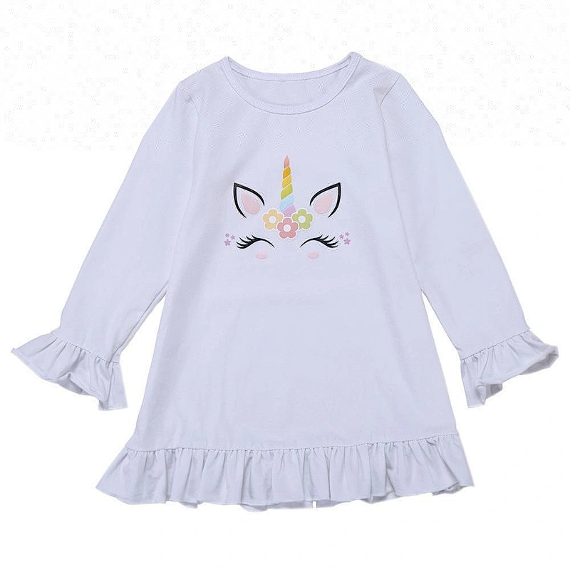 Latest tops designs unicorn printed girls clothing baby girl long sleeve ruffle tops