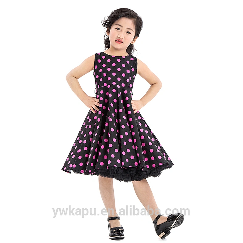 1950s Vintage Fashion children Rockabilly Dresses black and white polka dot girl christening gowns