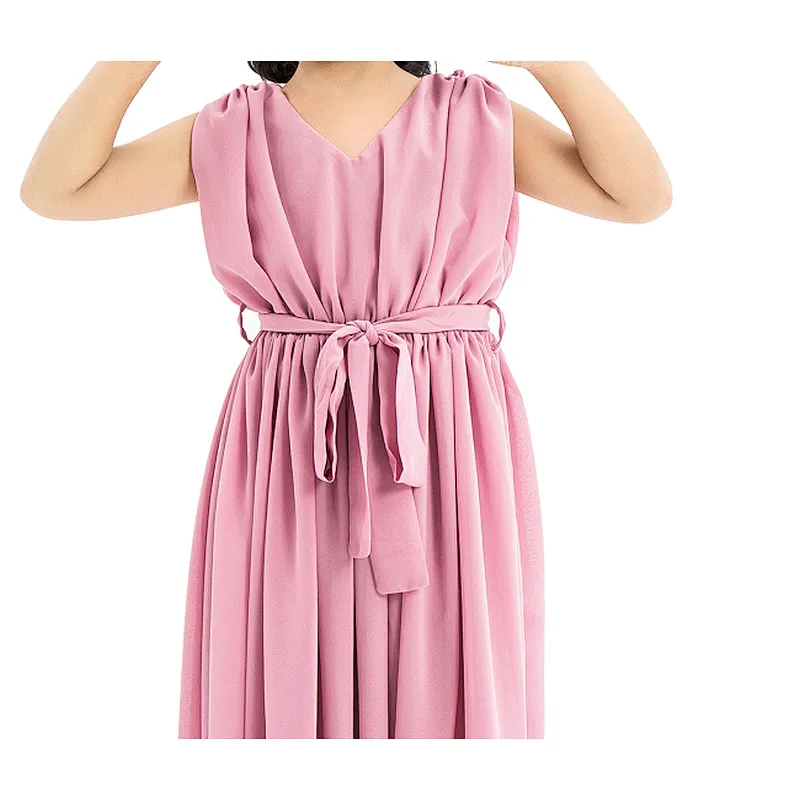 Princess baby girl long chiffon maxi clothes v-neck with belt evening party dress