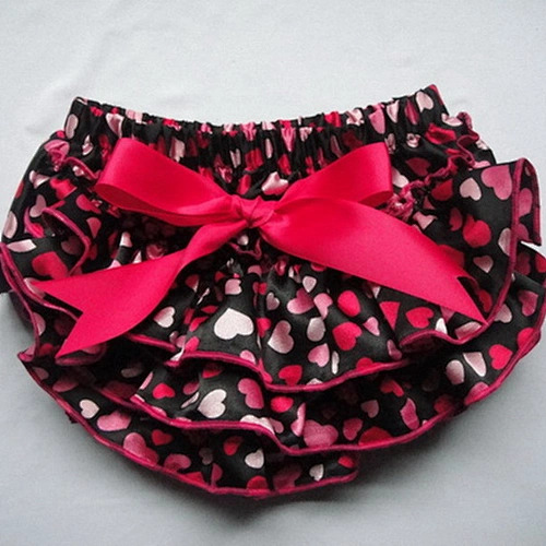 2018 Newest plain baby girl bloomers ruffle diaper cover satin floral print bloomers with bow