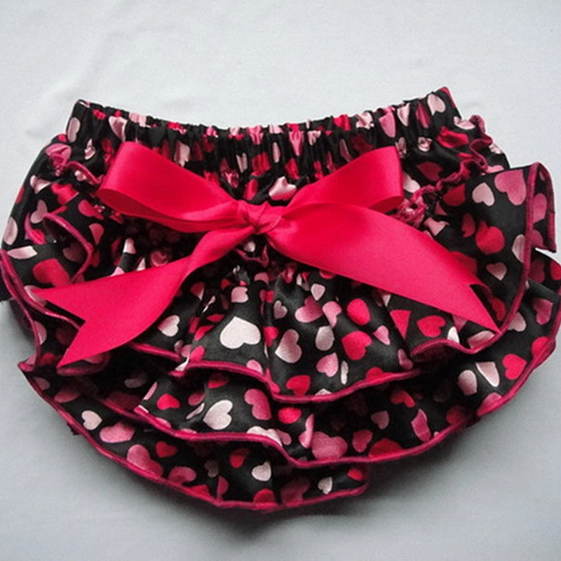 2018 Newest plain baby girl bloomers ruffle diaper cover satin floral print bloomers with bow