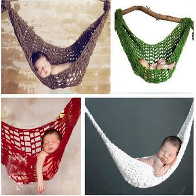 Newbron Photography Prop bed White Color Crochet Newborn Baby Knit Hammock
