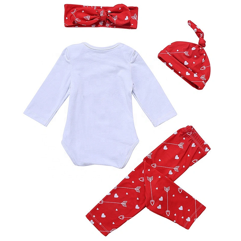 Fashionable Baby Girls 4 Pieces Matching Romper + Leggings + Headband + Hat Sets