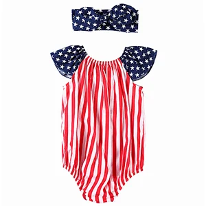 Top Quality Boutique Kids Cotton Sleeveless  4th of July Outfits  Baby Clothes Romper For Girl