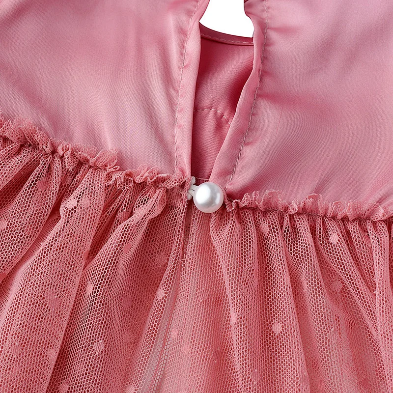 Boutique cute pink little baby girl long ruffle flower clothing  pearl tunic clothing set