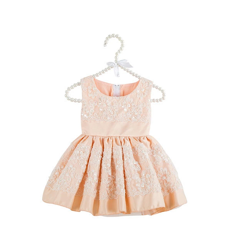 Hot Sale Crystal Flower Sleeveless Ruffles Lace Baby Girl Sequin Summer Dress