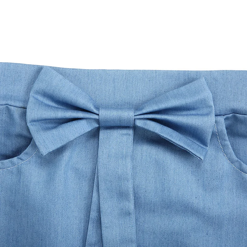 2019 Piglet Tail Design Skirt  Kid  Bow Skirt  With Pocket Baby Girl Denim  Skirts