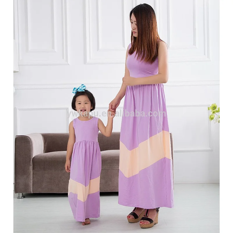 2016 Wholesale Cotton Sleeveless Momy And Me Long Skirt, High Quality Plain Soft Family Clothes